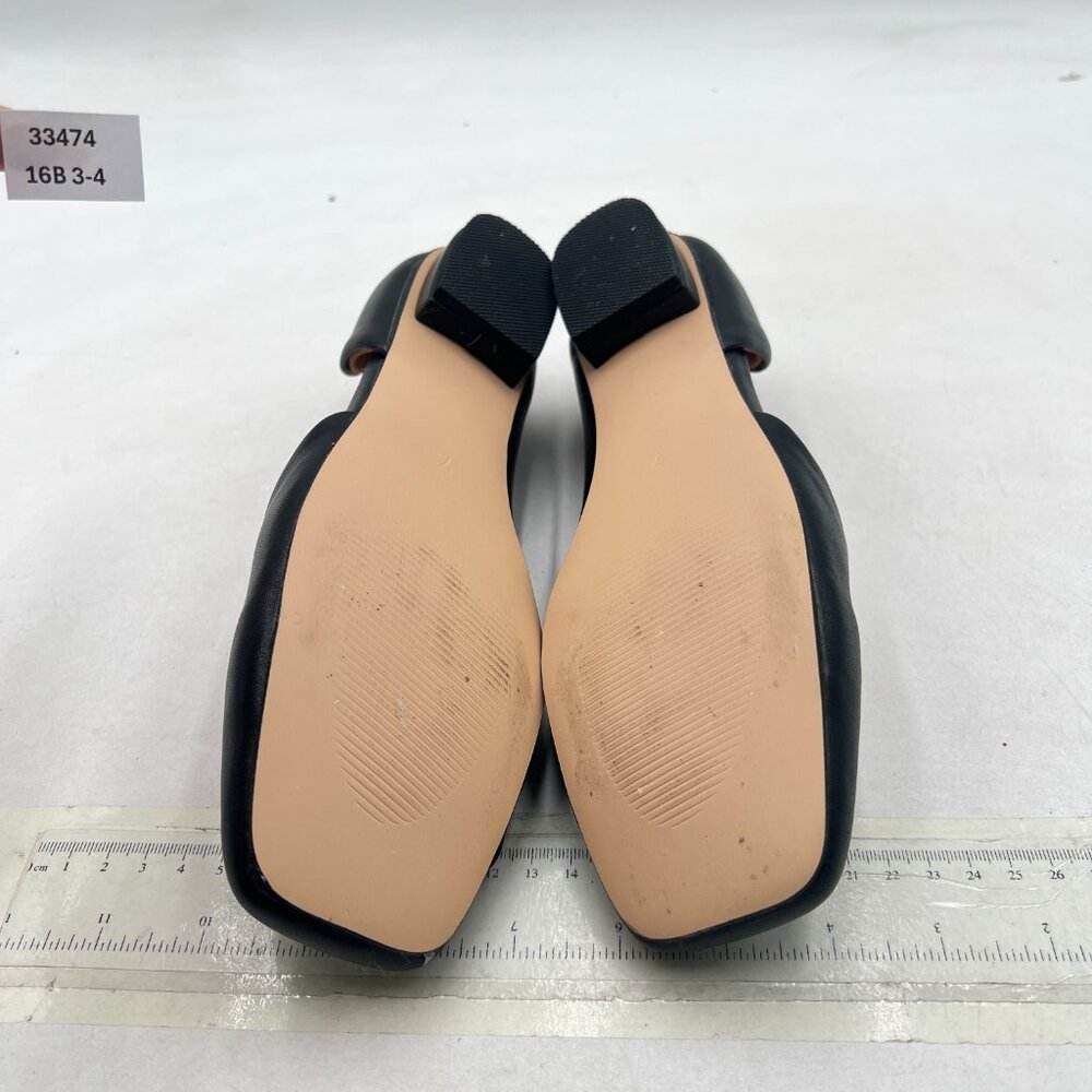 Wo Wagas Black Pump Side Cut Block Low Heel Square Toe Slip On Working Shoe - Picture 7 of 8